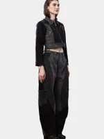 Duo Tone Black Reworked Jacket with Zipper Detail & White Thread Patchwork - Image 18