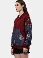 Red Tapestry Zip Hoodie – Cotton Hoodie with Tapestry Panel Work - Image 13