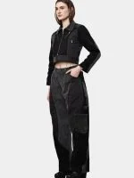 Duo Tone Black Reworked Jacket with Zipper Detail & White Thread Patchwork - Image 19