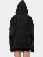 Reworked Carhartt Double Knee Patch Denim Jacket – Black Denim Jacket with Red Stitch Detailing - Image 3