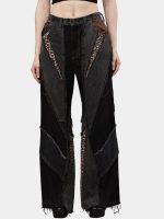 Distressed Leopard Patchwork Barrel Denim Pants - Image 14