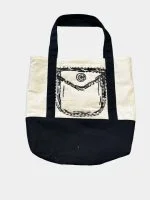 Monochrome Canvas & Vintage Denim Tote Bag