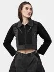 Duo Tone Black Reworked Jacket with Zipper Detail & White Thread Patchwork