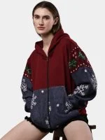 Red Tapestry Zip Hoodie – Cotton Hoodie with Tapestry Panel Work - Image 7