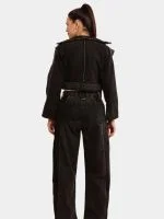 Black Notch Reworked Cropped Denim Jacket - Image 6