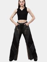 Distressed Leopard Patchwork Barrel Denim Pants - Image 9