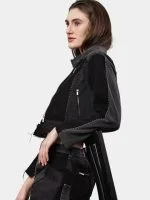 Duo Tone Black Reworked Jacket with Zipper Detail & White Thread Patchwork - Image 25