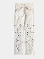 Reworked Floral Embroidered White Denim Pants – Upcycled Vintage Statement Piece - Image 14