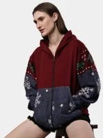 Red Tapestry Zip Hoodie – Cotton Hoodie with Tapestry Panel Work - Image 6