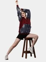 Red Tapestry Zip Hoodie – Cotton Hoodie with Tapestry Panel Work - Image 5