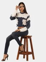 Denim Patch Knit Top - Image 13