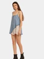 Denim & White Net Rework Dress with Front Zipper - Image 7