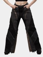 Distressed Leopard Patchwork Barrel Denim Pants - Image 7