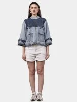 Two Tone Blue Reworked Denim Jacket with Utility Pockets - Image 3