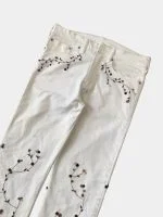 Reworked Floral Embroidered White Denim Pants – Upcycled Vintage Statement Piece - Image 12