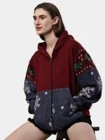 Red Tapestry Zip Hoodie – Cotton Hoodie with Tapestry Panel Work - Image 4