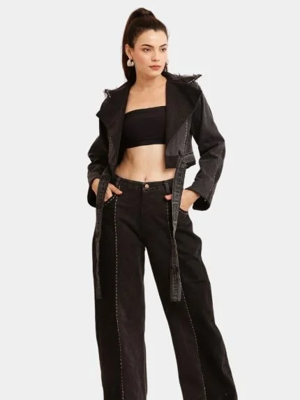 Black Notch Reworked Cropped Denim Jacket