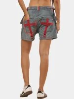 Vintage Denim Panel Shorts with Red Stitch Detail - Image 8