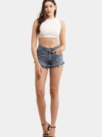 Distressed Hem Blue Denim Shorts - Image 6
