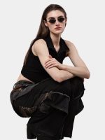 Distressed Leopard Patchwork Barrel Denim Pants - Image 5