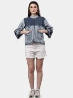 Two Tone Blue Reworked Denim Jacket with Utility Pockets - Image 4