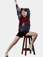 Red Tapestry Zip Hoodie – Cotton Hoodie with Tapestry Panel Work - Image 3