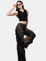 Distressed Leopard Patchwork Barrel Denim Pants - Image 4