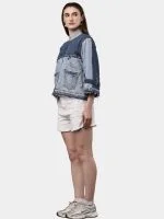 Two Tone Blue Reworked Denim Jacket with Utility Pockets - Image 5