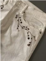 Reworked Floral Embroidered White Denim Pants – Upcycled Vintage Statement Piece - Image 10