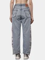 Reworked Vintage Levi’s Denim Pants with Tapestry Side Panels – House Pattern Design - Image 2
