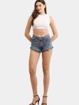 Distressed Hem Blue Denim Shorts