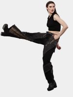 Distressed Leopard Patchwork Barrel Denim Pants - Image 3