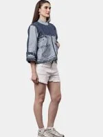 Two Tone Blue Reworked Denim Jacket with Utility Pockets - Image 6