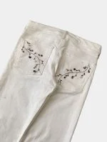 Reworked Floral Embroidered White Denim Pants – Upcycled Vintage Statement Piece - Image 8