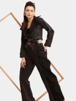 Black Notch Reworked Cropped Denim Jacket - Image 9