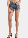 Distressed Hem Blue Denim Shorts
