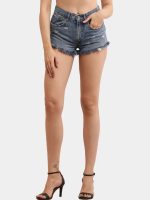 Distressed Hem Blue Denim Shorts - Image 8