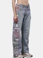 Reworked Vintage Levi’s Denim Pants with Tapestry Side Panels – House Pattern Design - Image 4