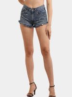 Distressed Hem Blue Denim Shorts - Image 9