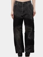 Reworked Vintage Denim Pants – Black Patch Panels with Contrast Stitch - Image 2