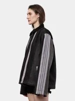 Two-Tone Black Denim Jacket with Grey Stripe Panels – Reworked Streetwear Denim Jacket - Image 10