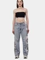 Reworked Vintage Levi’s Denim Pants with Tapestry Side Panels – House Pattern Design - Image 3