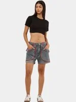 Vintage Denim Panel Shorts with Red Stitch Detail - Image 6