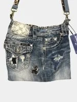 Miss Me Denim Shoulder Bag with Leopard Strap - Image 6
