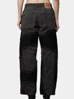 Reworked Vintage Denim Pants – Black Patch Panels with Contrast Stitch - Image 14