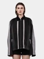 Two-Tone Black Denim Jacket with Grey Stripe Panels – Reworked Streetwear Denim Jacket - Image 9