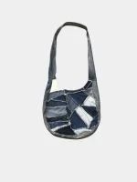 Denim Patchwork Tote Bag with White Stitch