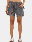 Vintage Denim Panel Shorts with Red Stitch Detail
