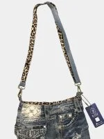 Miss Me Denim Shoulder Bag with Leopard Strap - Image 5