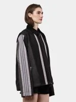 Two-Tone Black Denim Jacket with Grey Stripe Panels – Reworked Streetwear Denim Jacket - Image 8